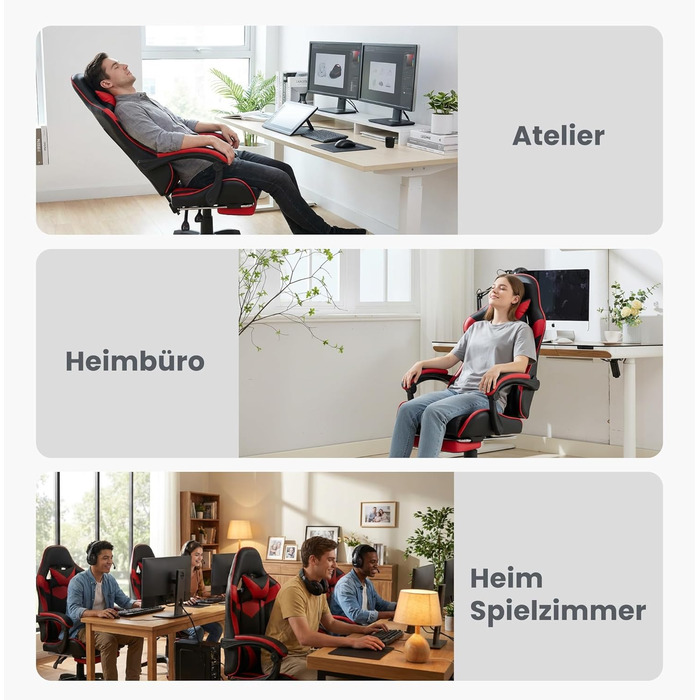 Ергономічне ігрове крісло з функцією масажу та підставкою для ніг вантажопідйомність 150 кг, ергономічне офісне крісло в гоночному дизайні, регульоване по висоті з опорою для голови та попереку для офісу та комп&39ютерних ігор, чорно-червоне.