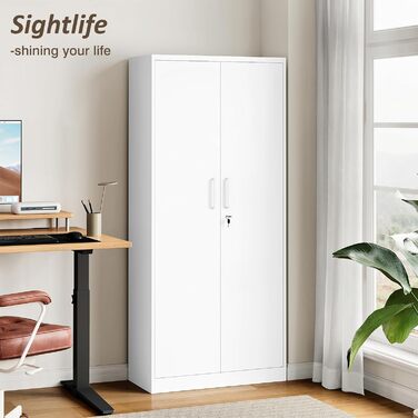 Шафа для документів, шафа для зберігання із замком, сталева шафа, сталева шафка, багатоцільова шафа, металева шафа з 2 дверима для офісу, дому, гаража, спортзалу, школи, 170x78x39 см, білий