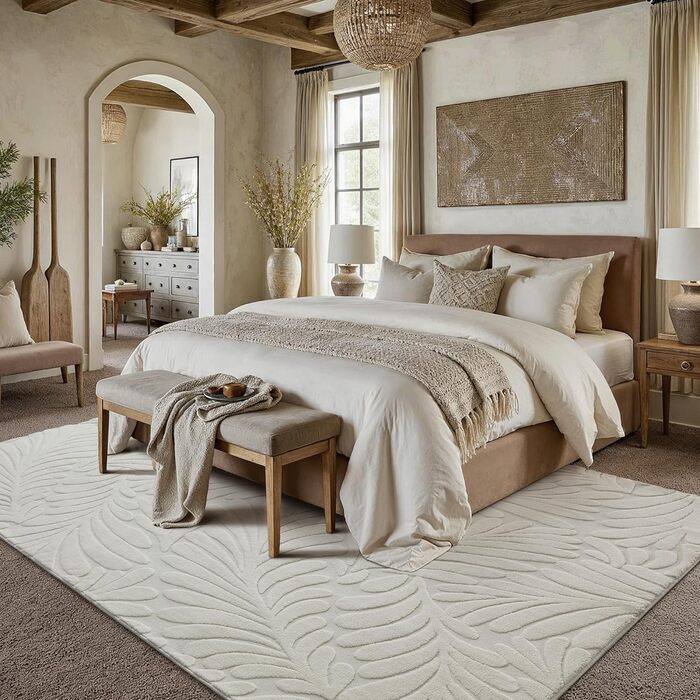 Килим кремового кольору для вітальні, 160x230 см, стиль бохо, можна прати, 3D-ефект, дитяча кімната, балкон, килимок біля ліжка, їдальня, пухнастий, короткий ворс, великий, кремовий килим 160 x 230 см (прямокутний)