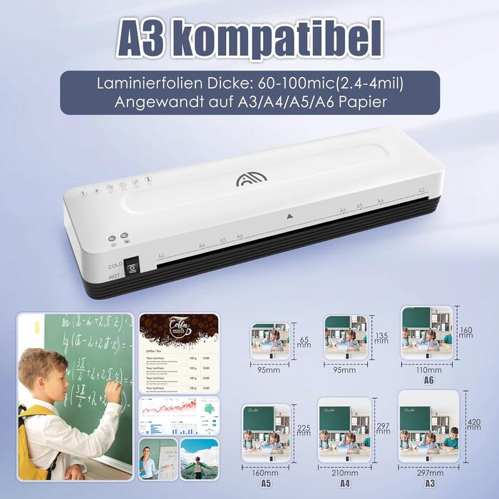 Ламінатор A3 Ламінатор з ламінуючими пакетами A3 A4 A5 A6 Ламінатор 5 в 1 Холодний та гарячий ламінатори для офісу, школи Ламінатор з ламінуючими пакетами