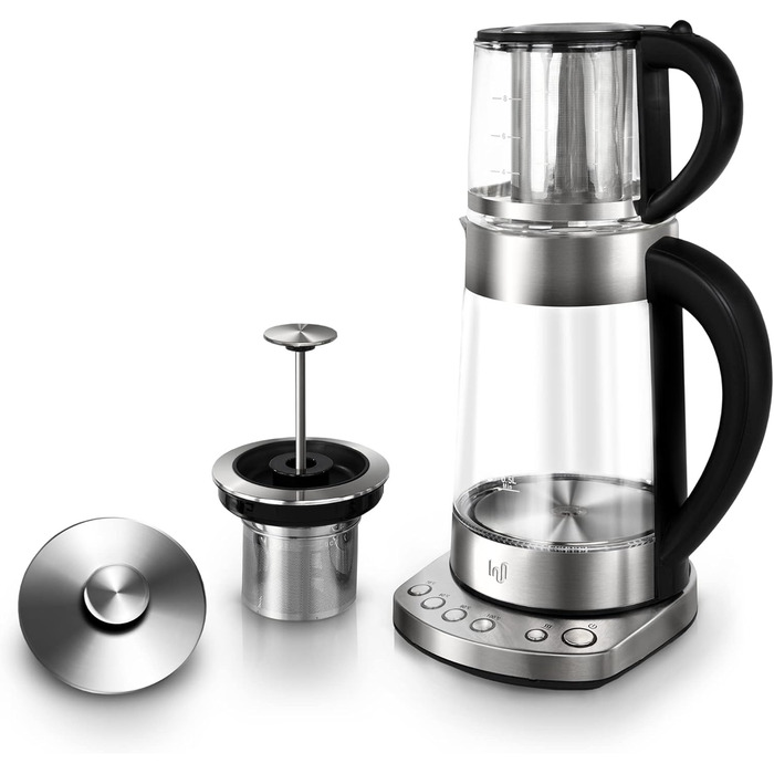 Скляний чайник Impolio PREMIUM LED з регулюванням температури функція збереження тепла, ситечко для чаю з нержавіючої сталі насадк