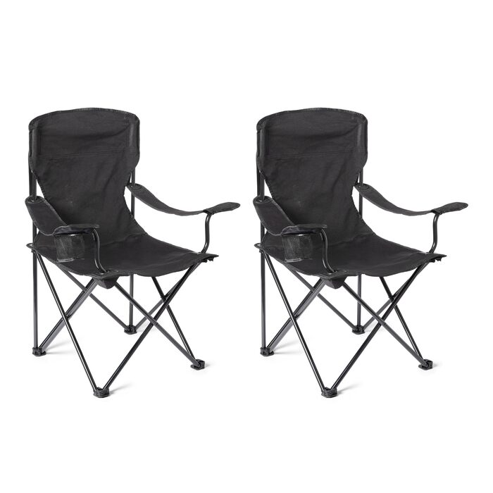 Портативний складний кемпінговий стілець Storeo Basics з підсклянником - вуличний стілець з міцною сталевою рамою - водонепроникний складний стілець з сумкою для перенесення - 50,8 см x 71,1 см x 91,4 см - чорний - 2 шт. у упаковці