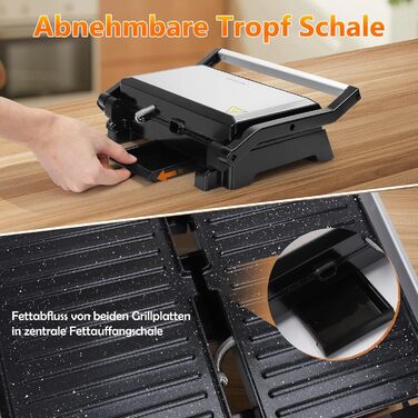 Контактний гриль для сендвічів, стейків і як гриль для паніні, бутербродниця з антипригарним покриттям, гриль паніні потужністю 1500 Вт зі знімною коробкою для збору масла, відкривання на 180.