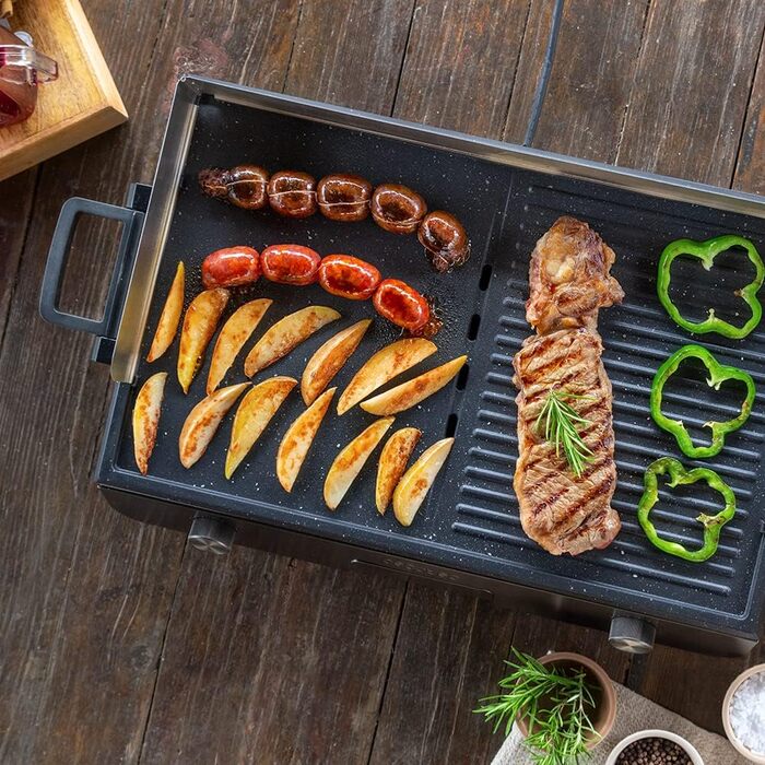 Електричний настільний гриль Cecotec PerfectRoast 3000 Inox 3000 Вт, комбінована поверхня з антипригарним покриттям, регульований термостат, піддон для збору жиру