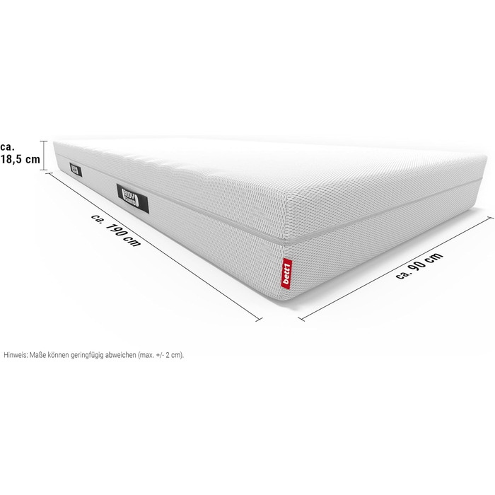 Матрац Bodyguard bett1 Anti-Cartel 90x190. Найпопулярніший матрац у Німеччині (2 рівні жорсткості середньо-жорсткий та жорсткий, чохол можна прати при 60C, сертифікований Oeko-TEX 100, ергономічні модулі, піна QX) середньої жорсткості 90 x 190 см