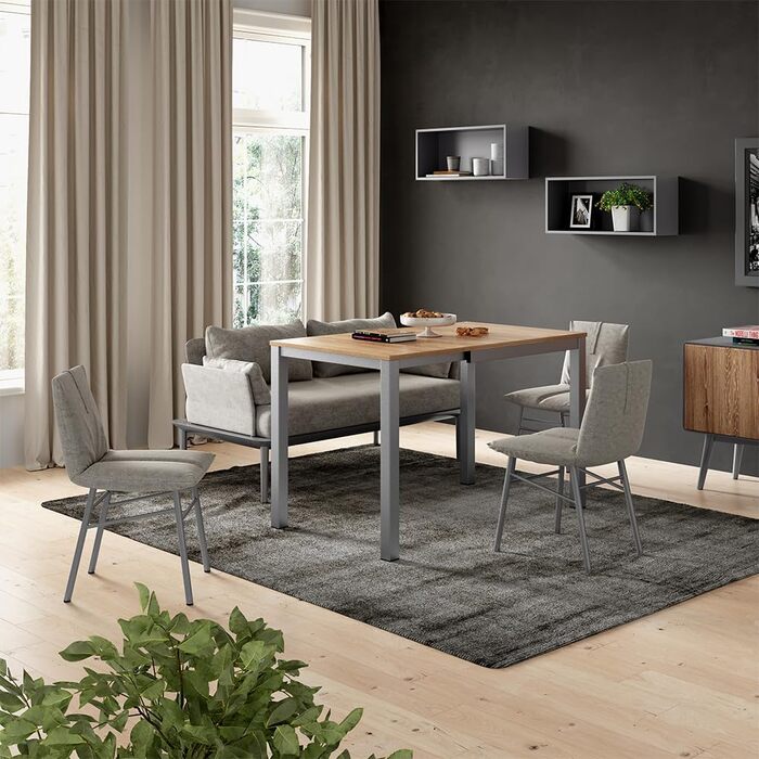 Обідній стіл Vicco Granny, дуб/сірий, 120 x 70 см, розсувний дуб/сірий 80-120 x 76 x 70