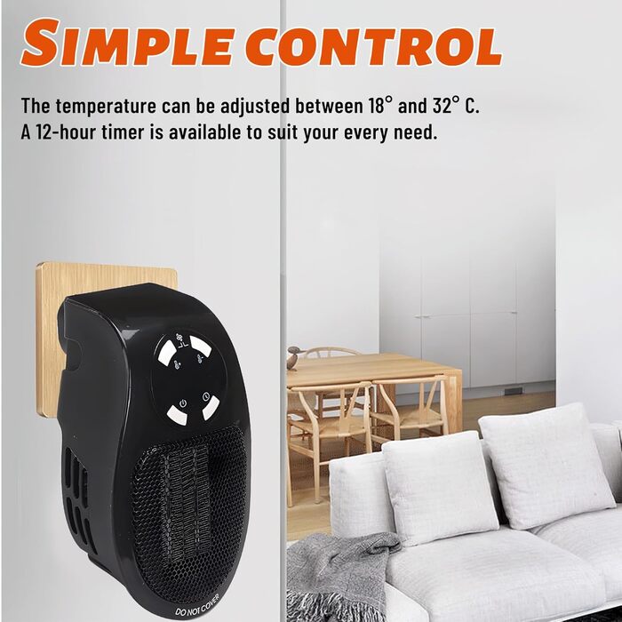 Керамічний вентилятор Hillylolly потужністю 500 Вт, вентилятор-обігрівач, що підключається до мережі, міні-вентилятор-обігрівач, настінний електричний обігрівач, енергозберігаючий та тихий вентилятор-обігрівач для ванних кімнат та кімнат (чорний)