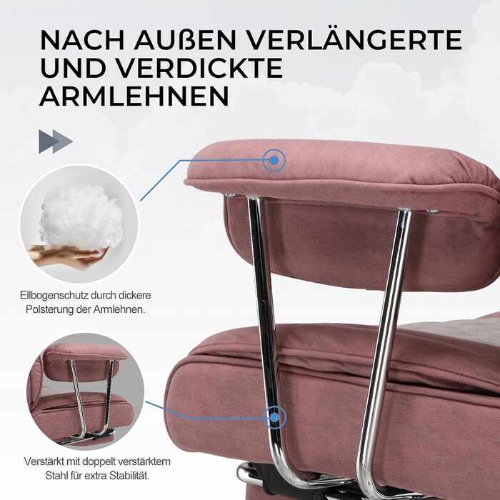 Ігрове крісло GTPLAYER, офісне крісло з пружинною опорою для попереку, ергономічне та зручне широке офісне комп&39ютерне крісло з м&39якими підлокітниками та підставкою для ніг, що виходять назовні, рожева тканина