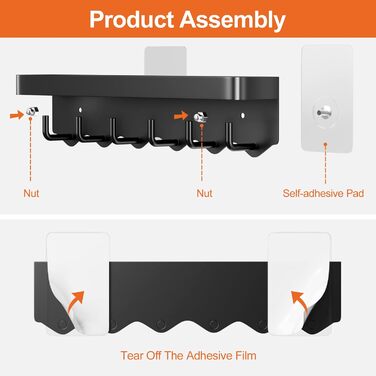 Ключниця Newaner з полицею і 6 гачками, компактна портативна ключниця-органайзер, ключниця без свердління для настінного кріплення