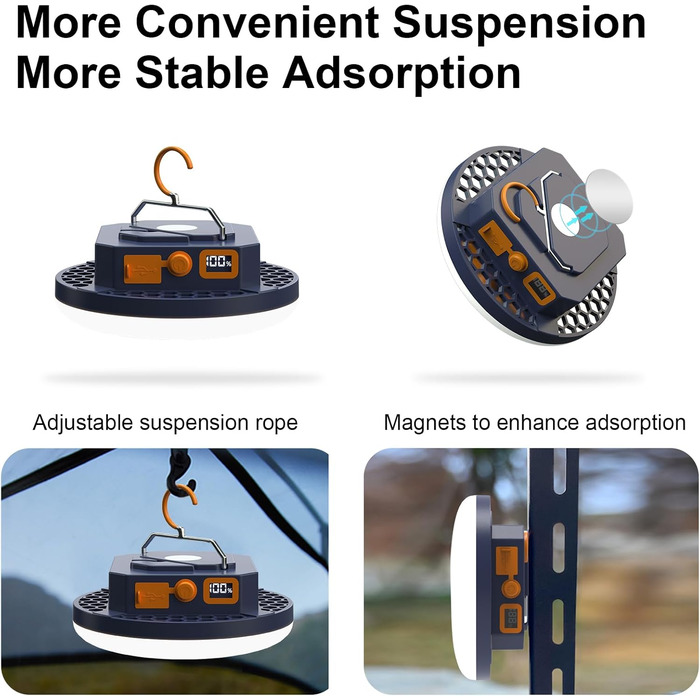 Акумуляторний кемпінговий ліхтар з голосовим керуванням, 10000 мАг, 3000 лм, 4 режими світла, портативне вуличне освітлення з голосовим керуванням, водонепроникні ліхтарі для намету (IPX4).