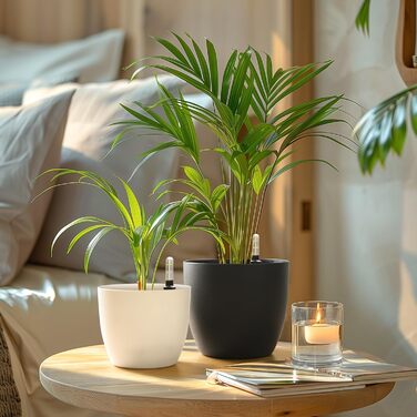 Квітковий горщик 15 см з самополивом та індикатором води, чорний, набір з 4 шт. , Самополивний кашпо/горщик з резервуаром для води для використання в приміщенні та на вулиці, чорний, 15,5*13 см, 4U