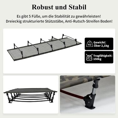 Надлегке розкладне похідне ліжко 190x70 см з алюмінію, компактне туристичне ліжко, легке в установці, міцне туристичне ліжко для наметів, походів на свіжому повітрі, подорожей, пляжу - камуфляжно-зелене