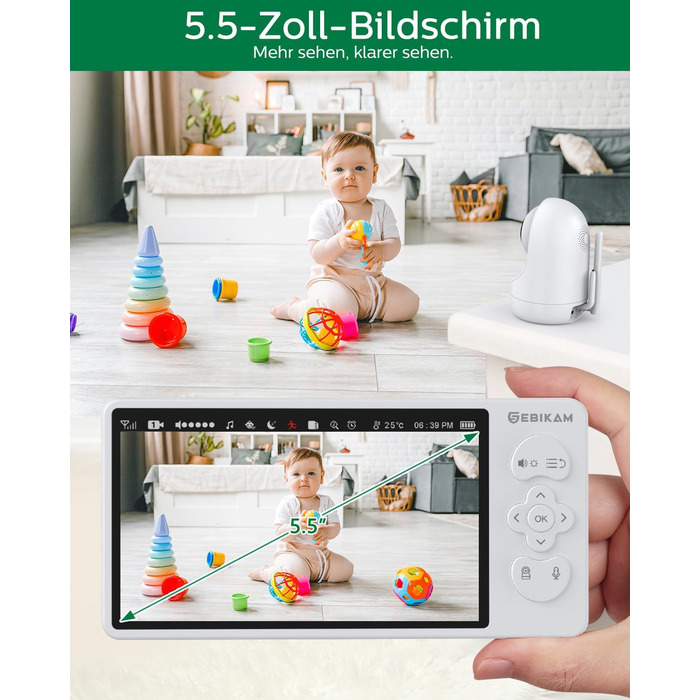 Дюймовий радіоняня Sebikam з 2 камерами, екран HD 720P, відеоняня, батарея 4000 мАг, відеоняня PTZ 355, режим VOX, нічне бачення,