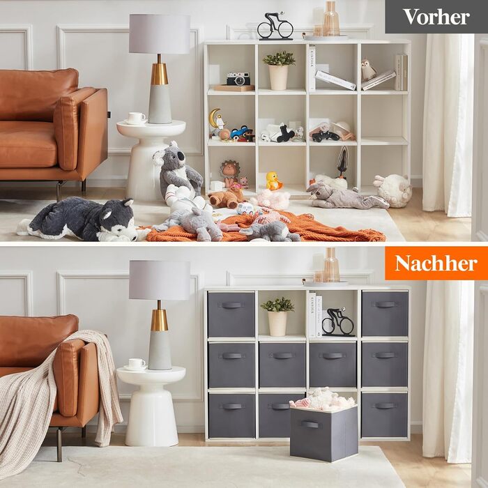 Коробка для зберігання речей Lifewit Fabric Storage Box, складні куби для зберігання об&39ємом 18 л, органайзери з нетканого матеріалу з ручкою для полиць-кубів, вставка для полиць, 10 шт. , 26,5 x 26,5 x 28 см, сірий