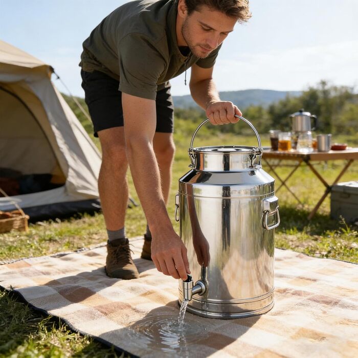 Контейнер для зберігання з нержавіючої сталі з краном, бак з харчової нержавіючої сталі, товстостінний, герметичний контейнер для олії, вина, молока, води, з краном та кришкою, стійкий до іржі та легко миється, 14 літрів
