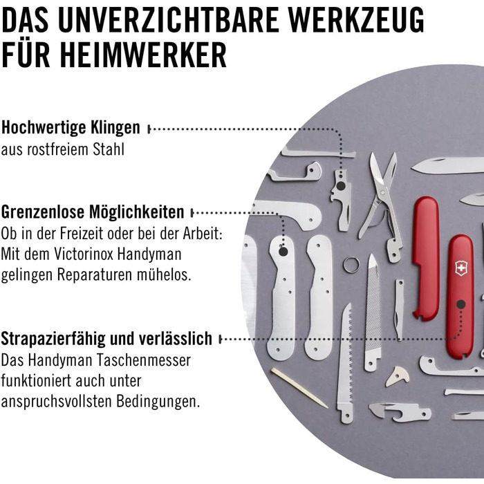 Швейцарський армійський ніж Victorinox Handyman, мультиінструмент, 24 функції, лезо, штопор, консервний ніж (один)