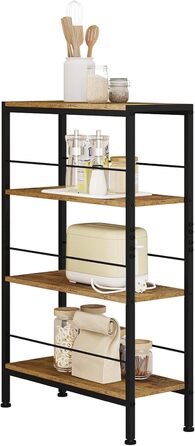 Полиця, Нішева полиця з 4 ярусами, Кухонна полиця для спецій, Вузька полиця-драбина, для кухні-вітальні, Дерево та метал, Вінтажний коричневий та чорний, 50x78x20 см, RGB52shm 50x20x78 Вінтажний коричневий чорний