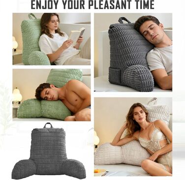 Подушка для читання для ліжка та дивана, диван для дорослих з подушкою для спинки, подушка сидіння з підлокітником, спинка підходить для перегляду телевізора, читання, гри в ігри на мобільному телефоні та гри в ліжку (сіра)
