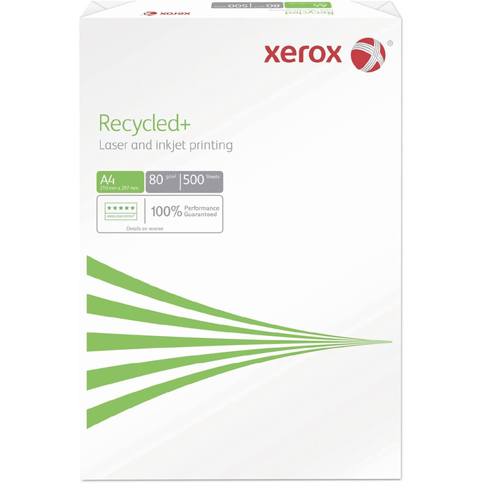 Папір Xerox Recycled 003R91912 - DIN A4 80 г/м - копіювальний папір для лазерних принтерів і копіювальних апаратів - виготовлений зі 100 переробленого паперу - 1 коробка, 5 упаковок, 2 500 аркушів