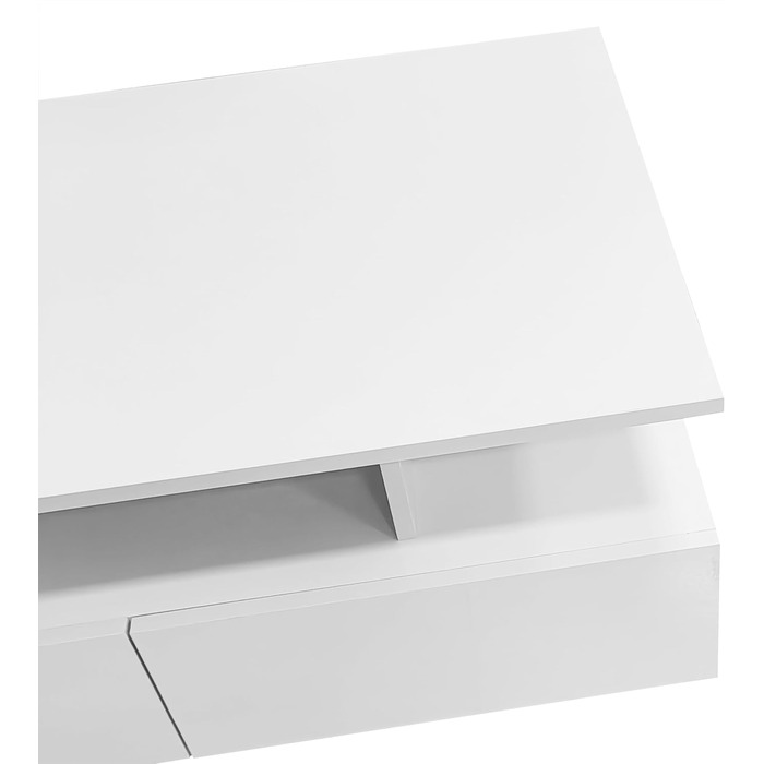 Журнальний столик Merax глянцевого білого кольору, стіл для вітальні зі світлодіодним підсвічуванням, журнальний столик з 2 шухлядами, відкриті відділення, стильний столик для дивана, бічний столик, чайний столик, елегантний прямокутний центральний столик