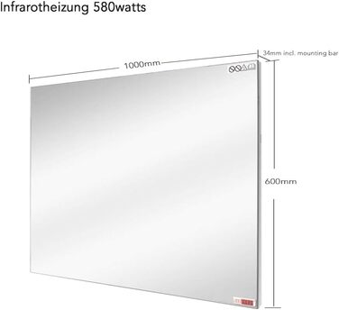 Інфрачервоний обігрівач дзеркала byecold 580 Вт настінний зі світлодіодним підсвічуванням (100x60 см), електричний інфрачервоний обігрівач дзеркала, електричний обігрівач дзеркала для ванної кімнати, дзеркало у ванній кімнаті з захистом від запотівання та