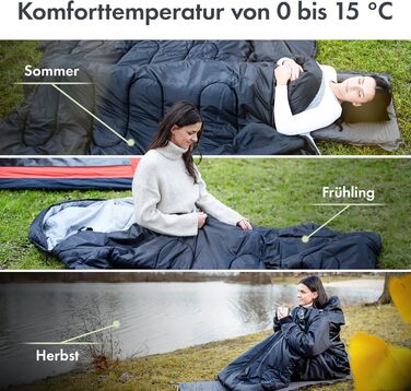 Спальник з рукавами Спальники для дорослих, для активного відпочинку та кемпінгу 3 сезони Спальник-ковдра з отворами біля ніг 220x80 см, водовідштовхувальний В комплекті подушка Nature Rovers Black
