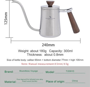 Мл Титановий перелив Кавоварка Ультралегка кавоварка на гусячій шиї Крапельний фільтр Чайник Чайник Кавник з ручкою з букового дер