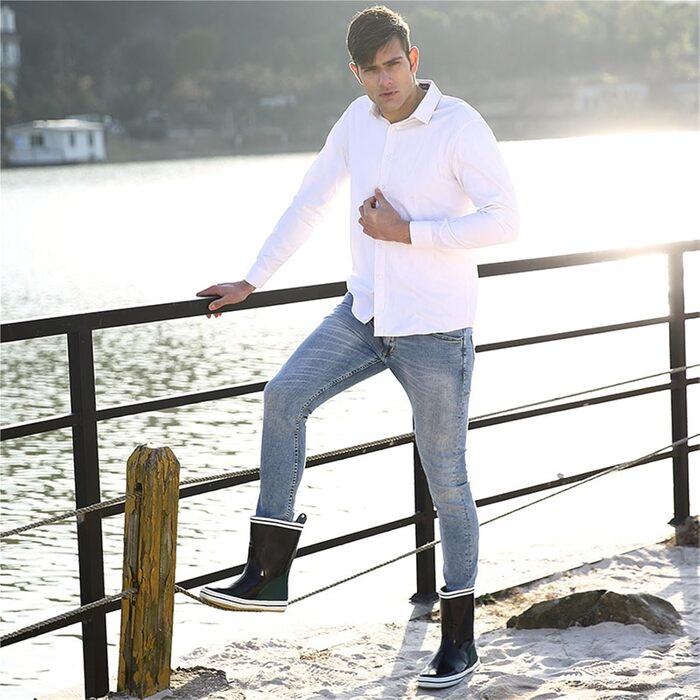 Чоловічі гумові чоботи до середини литки, нековзні, водонепроникні, чоловіче водне взуття, гумові чоботи для активного відпочинку на природі, рибальські чоботи для дорослих, розмір 42, сині