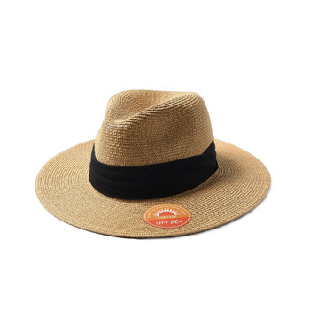 Унісекс Панама Капелюх Широкий козирок Сонячний капелюх для чоловіків та жінок Пляжний капелюх Захист від ультрафіолету Літній капелюх Регульований солом&39яний капелюх L-XL Хакі Чорна стрічка