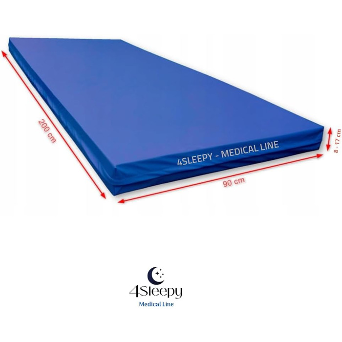 Водонепроникний чохол для матраца синього кольору. Дихаючий та придатний для миття, 90x200 см, для матраців висотою 17 см - Зроблено в Європі. Водонепроникний чохол, який можна прати, для лікарняних та реабілітаційних матраців. 90x200x17
