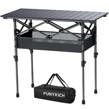 Складаний кемпінговий стіл FUNYKICH 82 x 40 см, Складаний стіл з 2 регулюваннями висоти (44/70 см), Легке складання, Портативний складаний стіл із сітчастою сумкою, Алюмінієва згортальна стільниця для барбекю, кемпінгу, вечірки, саду, 82 x 40 x 44/70 см