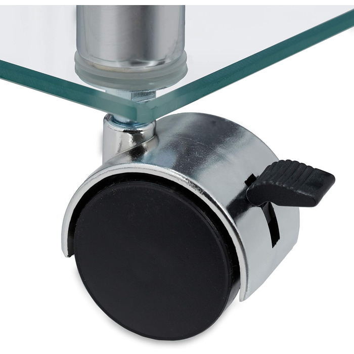 Журнальний столик Relaxdays з колесами, квадратний, скло та сталь, прозорий/сріблястий Мобільний журнальний столик, 2 полиці, вітальня