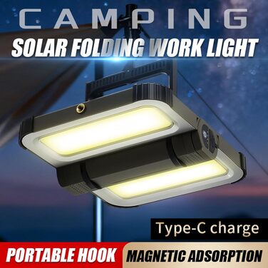 Світлодіодний кемпінговий ліхтар на сонячній батареї, зовнішнє освітлення з водонепроникною конструкцією, магнітне освітлення з кількома виходами, спорядження для виживання, компактний дизайн живлення