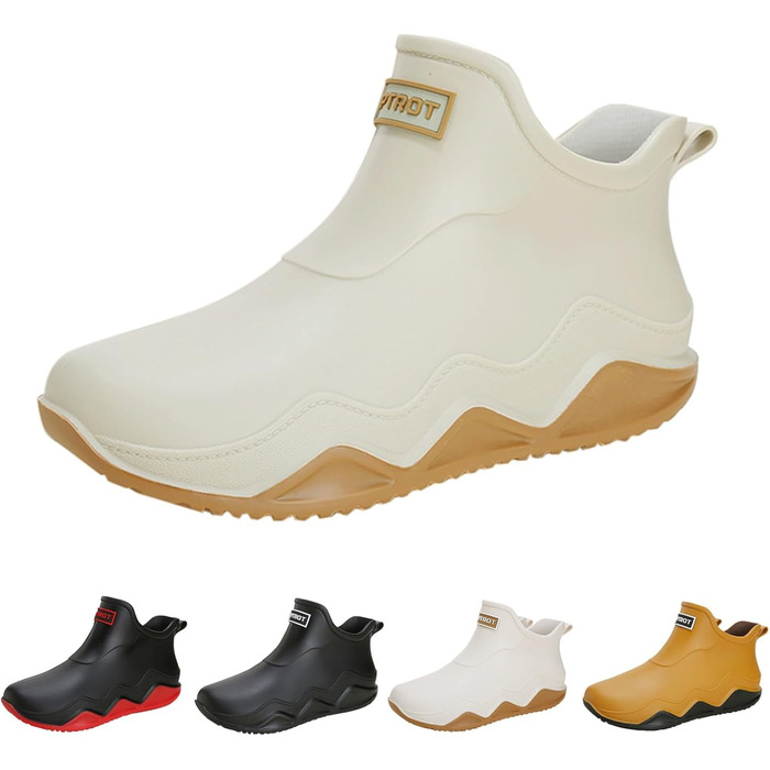 Гумові чоботи BILIKEYU для жінок та чоловіків, плоскі, нековзні, водонепроникні гумові чоботи для роботи, риболовлі, миття автомобіля, кухні, гумові чоботи, короткі чоботи, розмір 43, бежевий