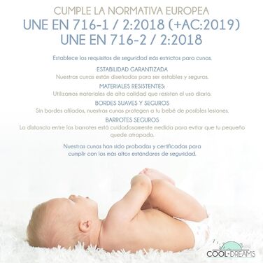 Дерев'яне ліжечко CoolDreams CoolDreams CoolDreams розміром 120 х 60 см і набір для кріплення ліжечка до ліжка, нетоксична фарба н