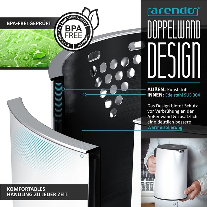 Чайник з набором тостерів нержавіюча сталь білий матовий, чайник 1,5 л 40 - 100 функція збереження тепла тостер 4 скибочки LED-дисплей 6 ступенів підрум'янювання Насадка для булочки