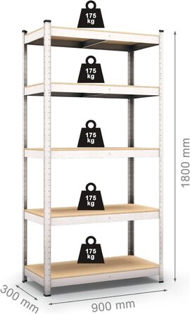 Стелаж Panorama24, стелаж для зберігання, стелаж для підвалу, стелаж без болтів, стелаж для майстерні, надміцний стелаж, 180 x 90 x 30 см (Ш/В/Г), 875 кг
