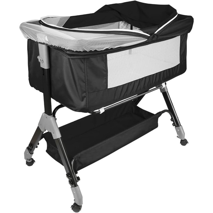 Дитяче ліжечко 3-в-1, дитяча колиска та дорожнє ліжечко, 4-рівневе регулювання висоти дитячого ліжечка, відкидне крісло, ліжечко, колиска для дітей вагою до 25 кг - 104 x 52 x 100-110 см - чорний колір