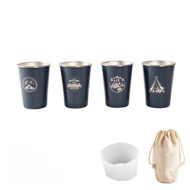 Набір із 4 кавових чашок з нержавіючої сталі 304 для зовнішнього використання об&39ємом 350 мл із силіконовим тримачем для чашок