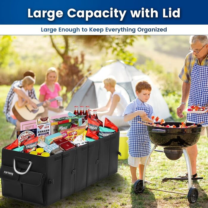 Органайзер для багажника XXL, складаний 90 см, велика автомобільна сумка для зберігання речей з посиленими алюмінієвими ручками, нековзним дном та численними кишенями ідеально підходить для автомобілів, позашляховиків та пікапів