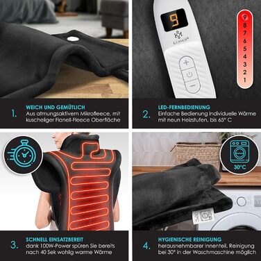 Електрична грілка KESSER для спини, плечей та шиї з автоматичним вимкненням, 9 налаштувань температури, 60x85 см, з поясним ременем, електрична грілка для спини, яку можна прати, пульт дистанційного керування, антрацит