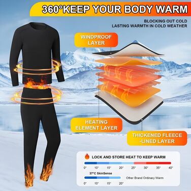 Комплект спідньої білизни з підігрівом для чоловіків та жінок, зарядка через USB, 42 зони, інтелектуальний підігрів верху та низу, розміри S/4XL, чоловіча спідня білизна з підігрівом на 42 зони, чорний колір, розмір 4XL