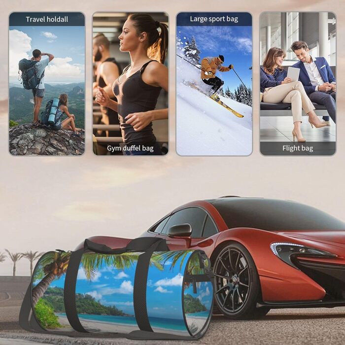 Спортивна сумка, дорожня сумка, пляжна сумка з принтом пальм та кокосів, сумка для ночівлі, чорна, універсальний розмір, сумка для подорожей