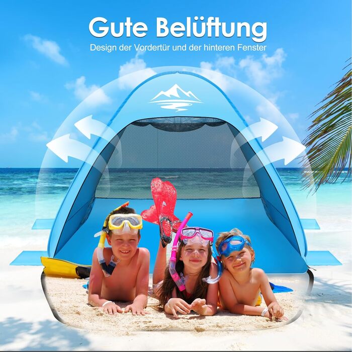 Розкладний пляжний намет для 2-3 осіб, автоматичний пляжний кемпінговий намет, захист UV50, портативний надлегкий пляжний намет для сімей, пляжний кемпінг, садовий з сумкою для перенесення, небесно-блакитний