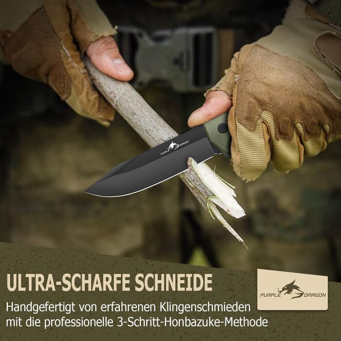 Великий ніж-сокира Purple Dragon для активного відпочинку, набір з піхвами. Міцний сокира з цільного шматка сталі D2, для кемпінгу, виживання та розпилювання деревини. Чудовий подарунок для чоловіків, колір зелений.