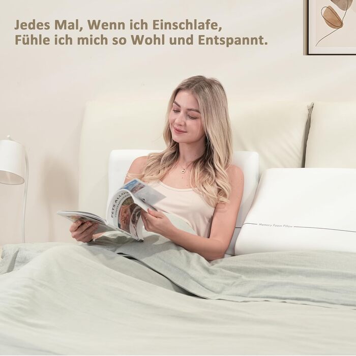 Подушка Winthome з піни з ефектом пам&39яті, м&39яка та зручна, подушка для підтримки шиї, двосторонній дизайн, без клею, ергономічна подушка, підходить для сну на спині, боці та животі, 60x40x10 см, біла