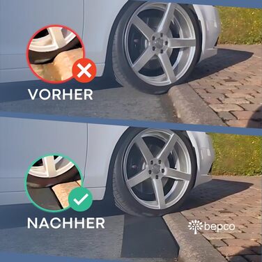 Бордюрний пандус Bepco, 100 × 25 × 10 см — гумовий заїжджий поріг із вбудованими шайбами для кріплення (чорний)