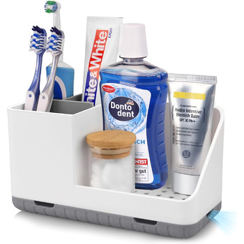 Тримач для зубної щітки для органайзера у ванній кімнаті, тримач для електричної зубної щітки зі зливним отвором, знімний органайзер для зубної щітки для ванної кімнати, кухні та сімї (сірий)