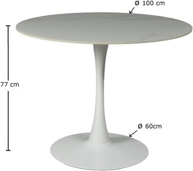 Обідній стіл WEBER INDUSTRIES ISA, круглий, з каменю, 4/5 осіб, діаметр 100 см, білий