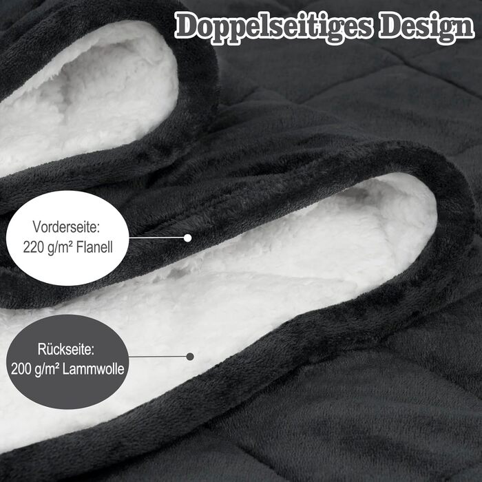 Обтяжена ковдра WOLTU, терапевтична ковдра для дорослих, двостороння обтяжена ковдра зі скляними намистинами, антистресова, пухнаста, виготовлена з шерпа фланелі, 11 кг, 150 x 200 см, чорна 150x200 см 11 кг антрацит